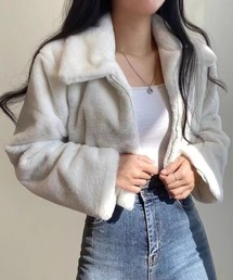 ふわふわ手触り エコファー ショート丈 ジップアップブルゾン 全3色
