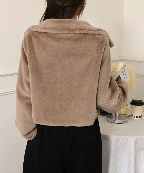 Beststore(ベストストア)の「ふわふわ手触り エコファー ショート丈 ジップアップブルゾン 全3色(ブルゾン・レディース・モカ/ブラック/オフホワイト・FREE)」の9枚目の写真