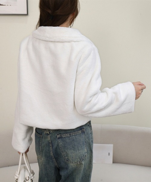 Beststore(ベストストア)の「ふわふわ手触り エコファー ショート丈 ジップアップブルゾン 全3色(ブルゾン・レディース・モカ/ブラック/オフホワイト・FREE)」の12枚目の写真