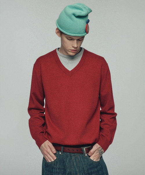 LEIRE（ルアール）の「カラー レイヤード Vネック ニット [レッド]（ニット/セーター・メンズ・その他・MEDIUM/LARGE/X-LARGE）」の3枚目の写真