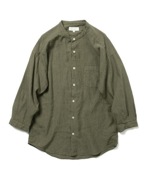 B:MING by BEAMS(ビーミングバイビームス)の「ビーミング by ビームス / コットンリネンバンドカラー8分袖シャツ(シャツ/ブラウス・メンズ・ホワイト/ナチュラル/ブラック系その他/オリーブ・SMALL/X-LARGE/LARGE/MEDIUM)」の1枚目の写真