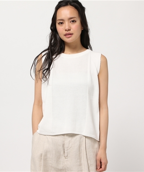 NATURAL BEAUTY BASIC（ナチュラルビューティーベーシック）の「バックシャンベスト（ニット/セーター・レディース・ネイビー/ホワイト系その他/グレー/ライトグリーン・MEDIUM）」の2枚目の写真