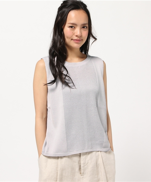 NATURAL BEAUTY BASIC（ナチュラルビューティーベーシック）の「バックシャンベスト（ニット/セーター・レディース・ネイビー/ホワイト系その他/グレー/ライトグリーン・MEDIUM）」の3枚目の写真