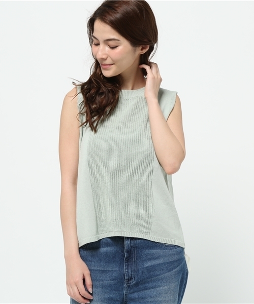 NATURAL BEAUTY BASIC（ナチュラルビューティーベーシック）の「バックシャンベスト（ニット/セーター・レディース・ネイビー/ホワイト系その他/グレー/ライトグリーン・MEDIUM）」の4枚目の写真