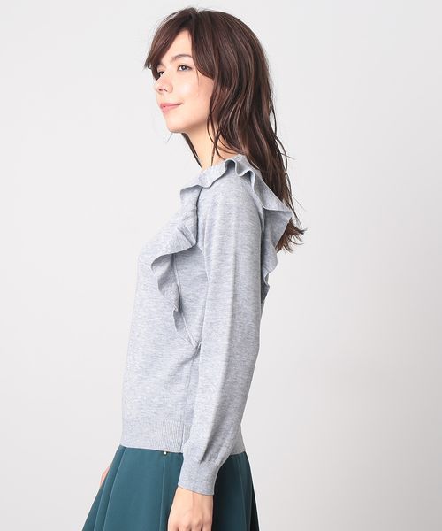 VIS（ビス）の「縫いつけビジューラッフル付ニットプルオーバー（ニット/セーター・レディース・オフホワイト/ブルー/ライトグレー/ネイビー・FREE）」の7枚目の写真