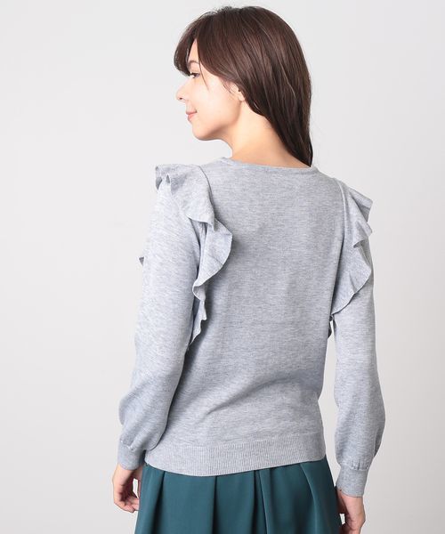 VIS（ビス）の「縫いつけビジューラッフル付ニットプルオーバー（ニット/セーター・レディース・オフホワイト/ブルー/ライトグレー/ネイビー・FREE）」の8枚目の写真