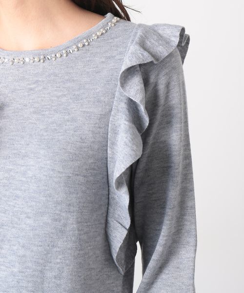 VIS（ビス）の「縫いつけビジューラッフル付ニットプルオーバー（ニット/セーター・レディース・オフホワイト/ブルー/ライトグレー/ネイビー・FREE）」の9枚目の写真