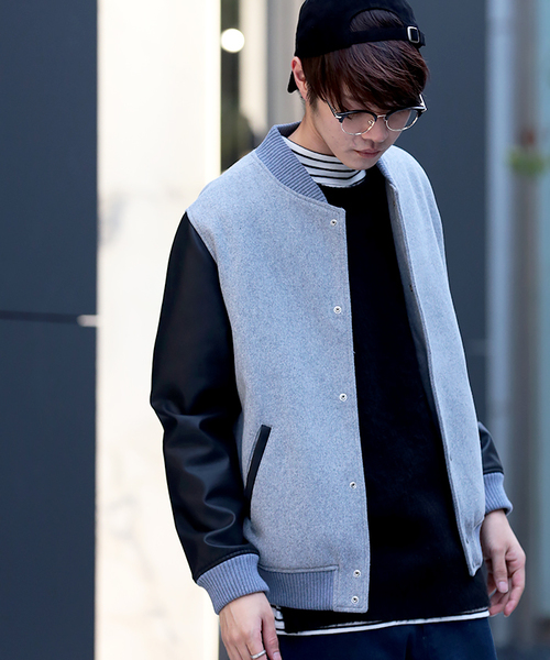 WEGO(ウィゴー)の「WEGO/メルトンスタジャン(スタジャン・メンズ・ネイビー/グレー/ブラック/ワイン/キャメル・MEDIUM/LARGE)」の3枚目の写真