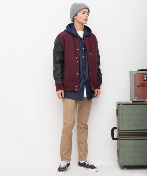 WEGO(ウィゴー)の「WEGO/メルトンスタジャン(スタジャン・メンズ・ネイビー/グレー/ブラック/ワイン/キャメル・MEDIUM/LARGE)」の11枚目の写真