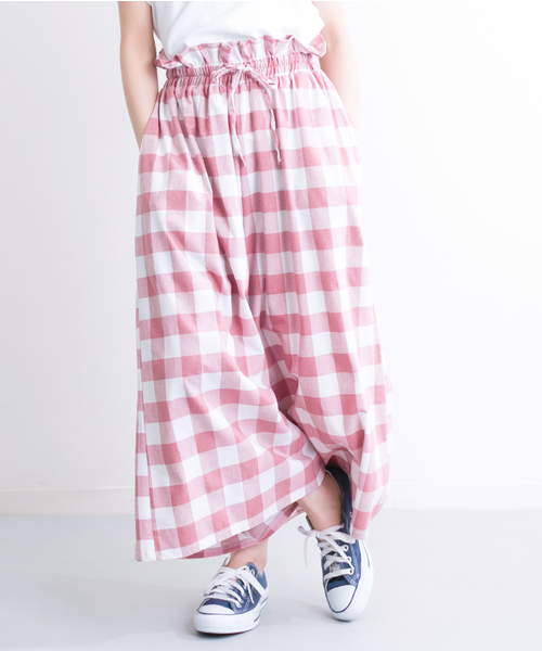 MERLOT（メルロー）の「ギンガムチェックウエストリボンワイドパンツ1003（その他パンツ・レディース・ブルー/ピンク/ブラック/ネイビー・FREE）」の4枚目の写真