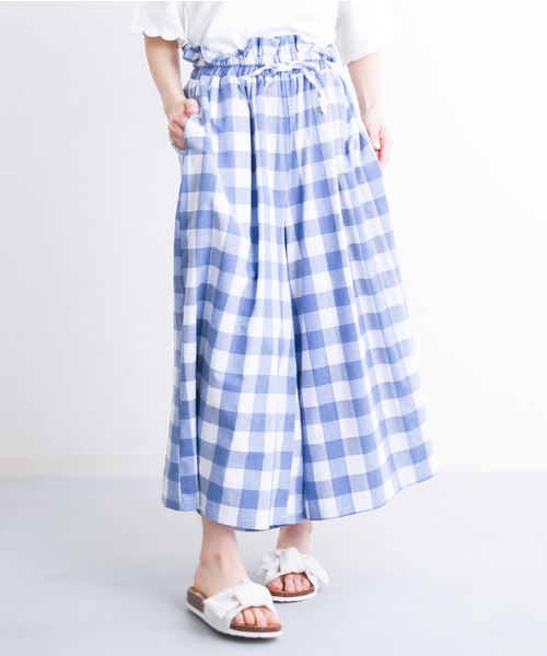 MERLOT（メルロー）の「ギンガムチェックウエストリボンワイドパンツ1003（その他パンツ・レディース・ブルー/ピンク/ブラック/ネイビー・FREE）」の3枚目の写真