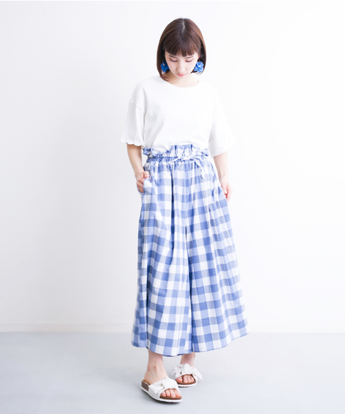 MERLOT（メルロー）の「ギンガムチェックウエストリボンワイドパンツ1003（その他パンツ・レディース・ブルー/ピンク/ブラック/ネイビー・FREE）」の6枚目の写真