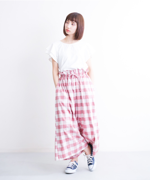 MERLOT（メルロー）の「ギンガムチェックウエストリボンワイドパンツ1003（その他パンツ・レディース・ブルー/ピンク/ブラック/ネイビー・FREE）」の7枚目の写真