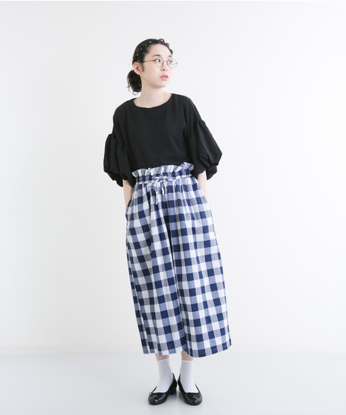 MERLOT（メルロー）の「ギンガムチェックウエストリボンワイドパンツ1003（その他パンツ・レディース・ブルー/ピンク/ブラック/ネイビー・FREE）」の16枚目の写真