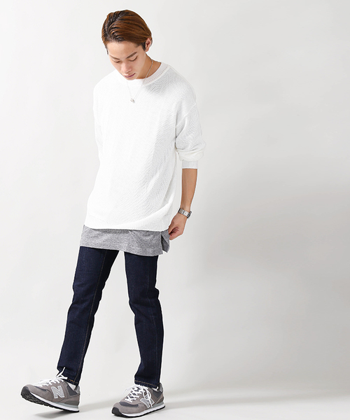 WEGO（ウィゴー）の「WEGO/サイドスリットロングカットソー（Tシャツ/カットソー・メンズ・ホワイト/杢グレー/ホワイト系その他5・LARGE/MEDIUM）」の15枚目の写真