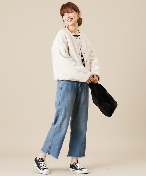 natural couture（ナチュラルクチュール）の「ピーチ*ボア リバーシブルブルゾン（ブルゾン・レディース・ブラック/カーキ・FREE）」の19枚目の写真