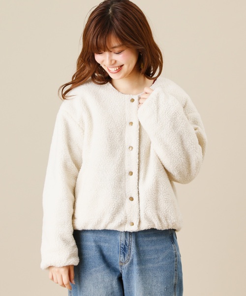 natural couture（ナチュラルクチュール）の「ピーチ*ボア リバーシブルブルゾン（ブルゾン・レディース・ブラック/カーキ・FREE）」の9枚目の写真