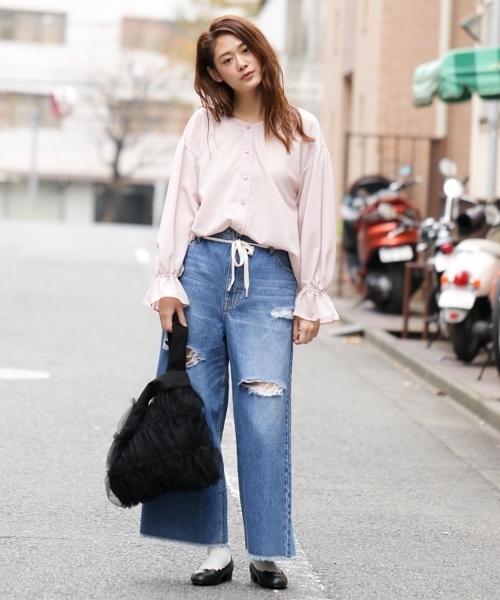 PAGEBOY(ページボーイ)の「チュールマルシェバッグ(トートバッグ・レディース・ブラック/オフホワイト/ラベンダー・FREE)」の8枚目の写真