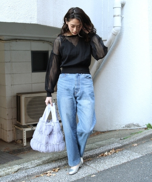 PAGEBOY(ページボーイ)の「チュールマルシェバッグ(トートバッグ・レディース・ブラック/オフホワイト/ラベンダー・FREE)」の9枚目の写真