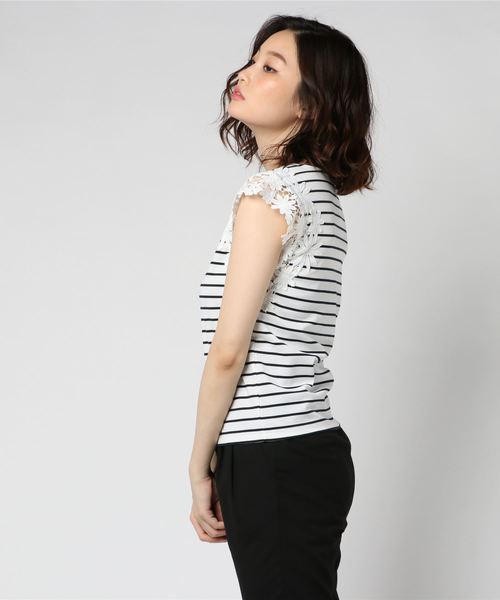 archives（アルシーヴ）の「袖レースカットソーT（Tシャツ/カットソー・レディース・ホワイト×ネイビー/ブラック/ピンク/ブラウン/マスタード・MEDIUM）」の6枚目の写真