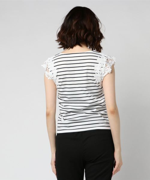 archives（アルシーヴ）の「袖レースカットソーT（Tシャツ/カットソー・レディース・ホワイト×ネイビー/ブラック/ピンク/ブラウン/マスタード・MEDIUM）」の7枚目の写真