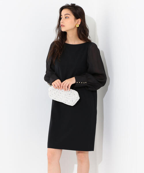 Jewel Changes（ジュエルチェンジズ）の「CSP Pサテン 袖ギャザーワンピース / 二次会 ワンピース / 結婚式 ワンピース / フォーマル / 謝恩会 / パーティ（ワンピース・レディース・ブラック/イエロー・36/38）」の2枚目の写真
