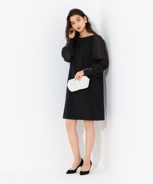 Jewel Changes（ジュエルチェンジズ）の「CSP Pサテン 袖ギャザーワンピース / 二次会 ワンピース / 結婚式 ワンピース / フォーマル / 謝恩会 / パーティ（ワンピース・レディース・ブラック/イエロー・36/38）」の4枚目の写真