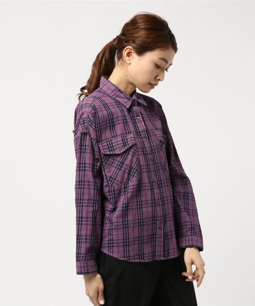 archives（アルシーヴ）の「綿チェックBIGシャツ（シャツ/ブラウス・レディース・ネイビー/マスタード/ワイン/ブラウン/パープル/キャメル・MEDIUM）」の3枚目の写真