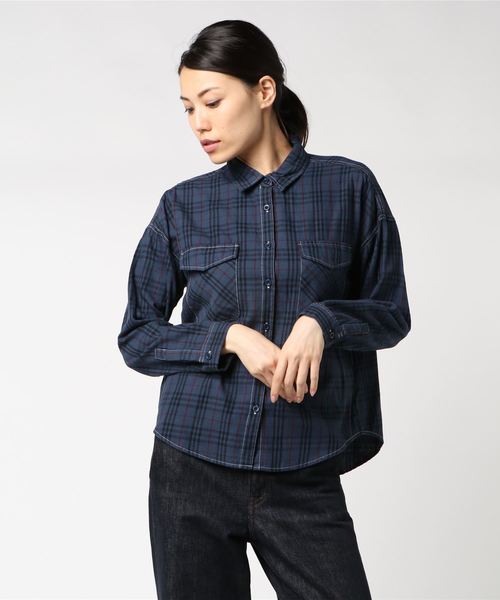 archives（アルシーヴ）の「綿チェックBIGシャツ（シャツ/ブラウス・レディース・ネイビー/マスタード/ワイン/ブラウン/パープル/キャメル・MEDIUM）」の2枚目の写真