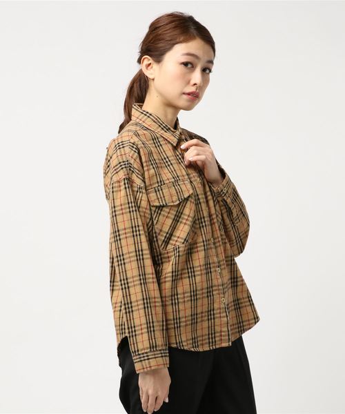 archives（アルシーヴ）の「綿チェックBIGシャツ（シャツ/ブラウス・レディース・ネイビー/マスタード/ワイン/ブラウン/パープル/キャメル・MEDIUM）」の5枚目の写真