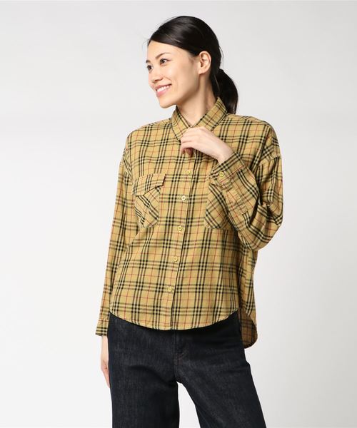 archives（アルシーヴ）の「綿チェックBIGシャツ（シャツ/ブラウス・レディース・ネイビー/マスタード/ワイン/ブラウン/パープル/キャメル・MEDIUM）」の4枚目の写真