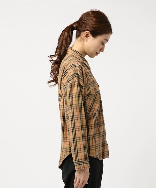 archives（アルシーヴ）の「綿チェックBIGシャツ（シャツ/ブラウス・レディース・ネイビー/マスタード/ワイン/ブラウン/パープル/キャメル・MEDIUM）」の7枚目の写真