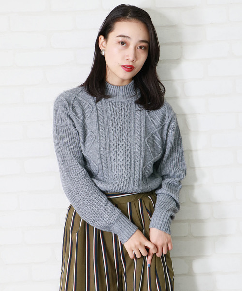 &g'aime(アンジェム)の「【表示しない】【&g'aime】ケーブル×フェザーニットチュニック(ニット/セーター・レディース・ネイビー/アイボリー/杢グレー・FREE)」の3枚目の写真