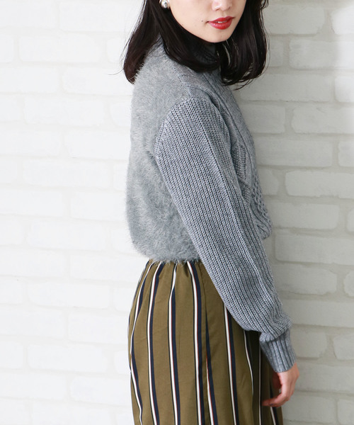 &g'aime(アンジェム)の「【表示しない】【&g'aime】ケーブル×フェザーニットチュニック(ニット/セーター・レディース・ネイビー/アイボリー/杢グレー・FREE)」の9枚目の写真