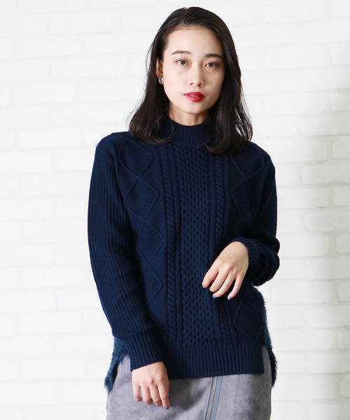 &g'aime(アンジェム)の「【表示しない】【&g'aime】ケーブル×フェザーニットチュニック(ニット/セーター・レディース・ネイビー/アイボリー/杢グレー・FREE)」の10枚目の写真