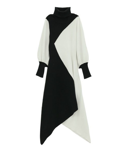 eimy istoire ニットアシンメトリーワンピース　モノトーン　ゴージャス eimy istoire ニットアシンメトリーワンピース モノトーン ゴージャス