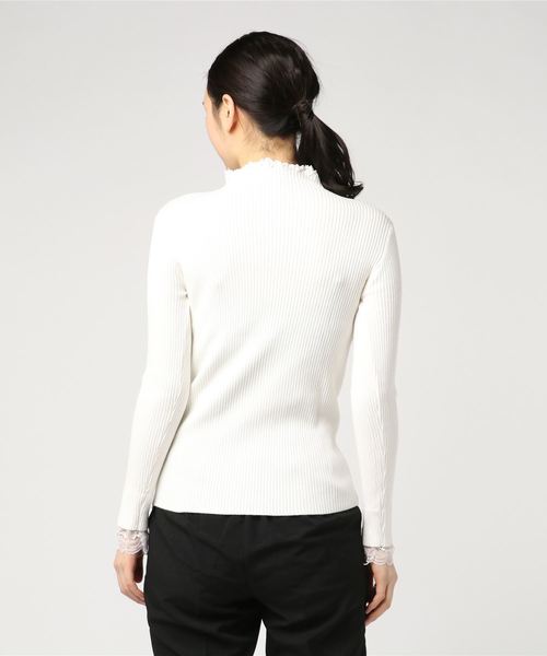 Sawa a la mode（サワアラモード）の「フリル襟と袖先レースのリブニットトップス（ニット/セーター・レディース・ホワイト・FREE）」の3枚目の写真