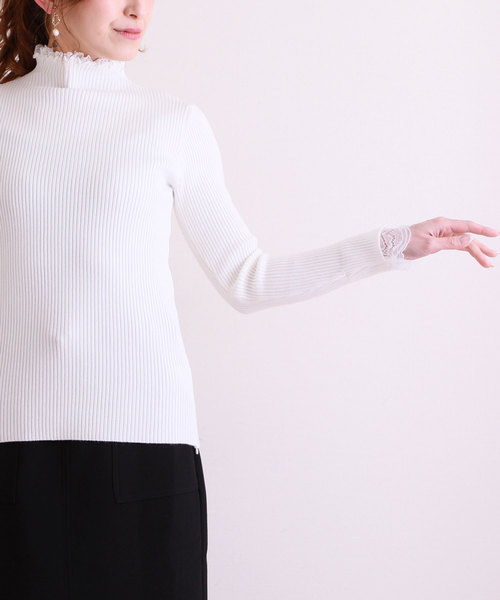 Sawa a la mode（サワアラモード）の「フリル襟と袖先レースのリブニットトップス（ニット/セーター・レディース・ホワイト・FREE）」の21枚目の写真