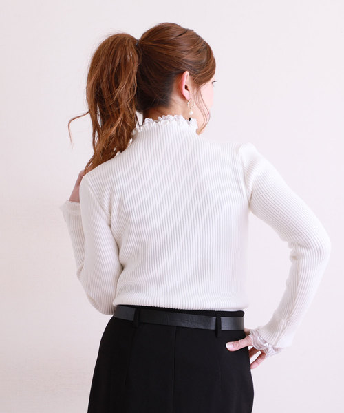 Sawa a la mode（サワアラモード）の「フリル襟と袖先レースのリブニットトップス（ニット/セーター・レディース・ホワイト・FREE）」の22枚目の写真