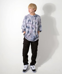 GOSTAR DE FUGA | 裾ダメージデザインタイダイ染め半袖Tシャツ/カットソー(Tシャツ/カットソー)