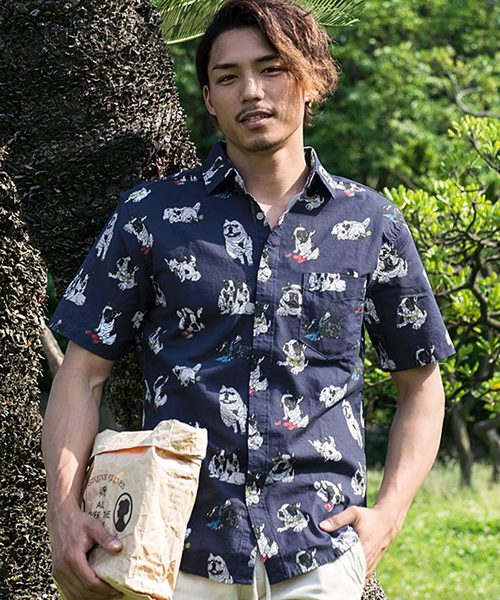 Cavaria キャバリア の 犬柄オックスフォード半袖シャツ Caf19 13 シャツ ブラウス Wear
