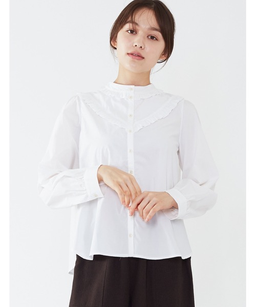 POU DOU DOU（プードゥドゥ）の「フリルヨークブラウス（シャツ/ブラウス・レディース・ネイビー/ブラウン/オフホワイト・3）」の2枚目の写真