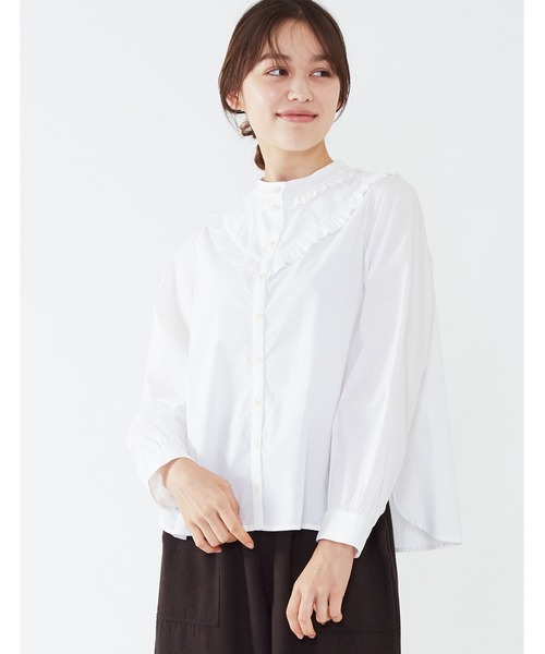 POU DOU DOU（プードゥドゥ）の「フリルヨークブラウス（シャツ/ブラウス・レディース・ネイビー/ブラウン/オフホワイト・3）」の11枚目の写真