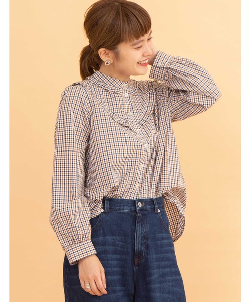 POU DOU DOU（プードゥドゥ）の「フリルヨークブラウス（シャツ/ブラウス・レディース・ネイビー/ブラウン/オフホワイト・3）」の8枚目の写真