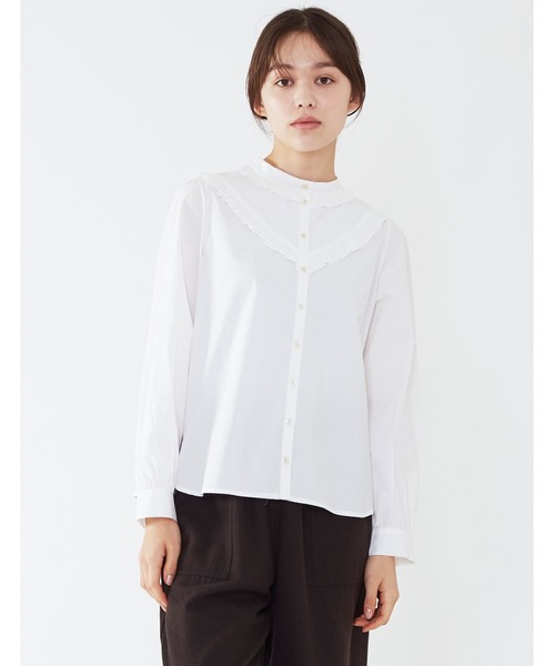 POU DOU DOU（プードゥドゥ）の「フリルヨークブラウス（シャツ/ブラウス・レディース・ネイビー/ブラウン/オフホワイト・3）」の10枚目の写真