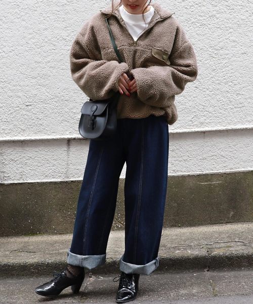 PairPair（ペアペア）の「ボアジップもこもこプルオーバー(男女兼用アイテム)（ブルゾン・レディース・モカ/ライトベージュ・M/L）」の4枚目の写真