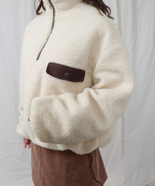 PairPair（ペアペア）の「ボアジップもこもこプルオーバー(男女兼用アイテム)（ブルゾン・レディース・モカ/ライトベージュ・M/L）」の8枚目の写真
