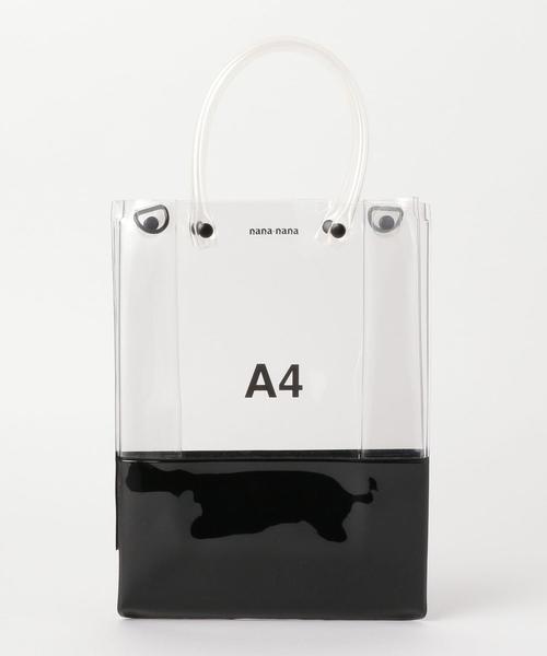NaNa-NaNa（ナナナナ）の「＜nana-nana＞A4 クリア×カラーショルダーバッグ -2WAY- Ψ（ショルダーバッグ・レディース・ナチュラル/ブラック・FREE）」の2枚目の写真