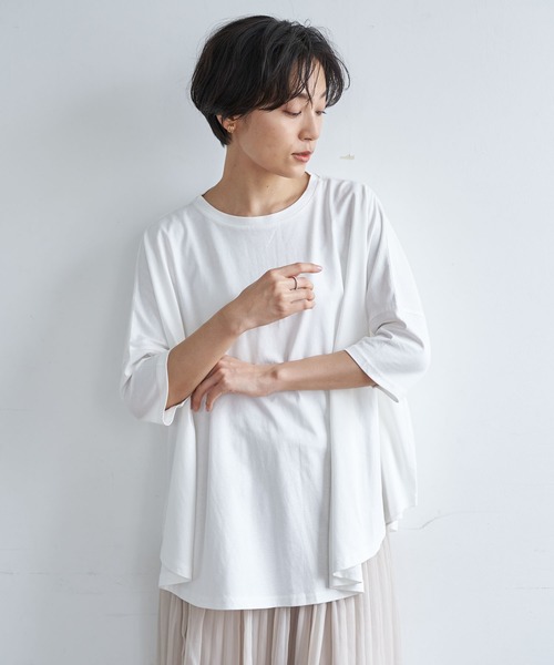 AMERICAN HOLIC(アメリカンホリック)の「ラウンドヘム5分袖カットプルオーバー *〇(Tシャツ/カットソー・レディース・ブラック/ベージュ/オフホワイト/カーキ・FREE)」の1枚目の写真