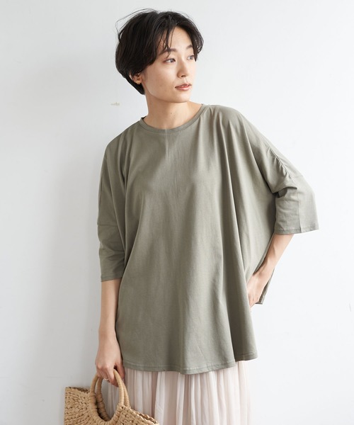 AMERICAN HOLIC(アメリカンホリック)の「ラウンドヘム5分袖カットプルオーバー *〇(Tシャツ/カットソー・レディース・ブラック/ベージュ/オフホワイト/カーキ・FREE)」の4枚目の写真